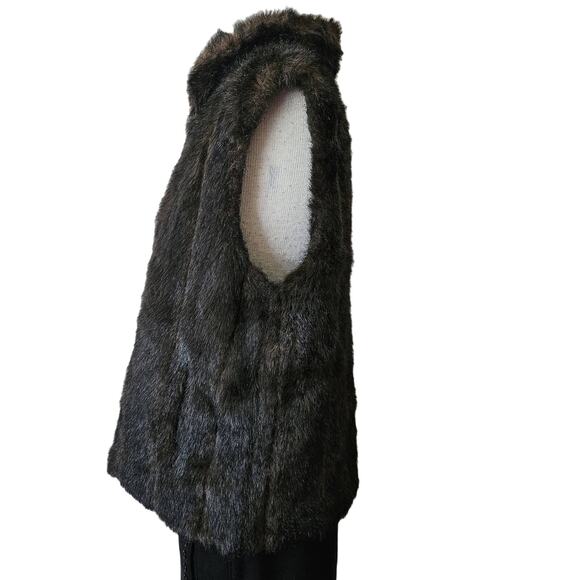 Dark Brown Vegan Faux Fur Vest with Pockets Size Small - Picture 4 of 4